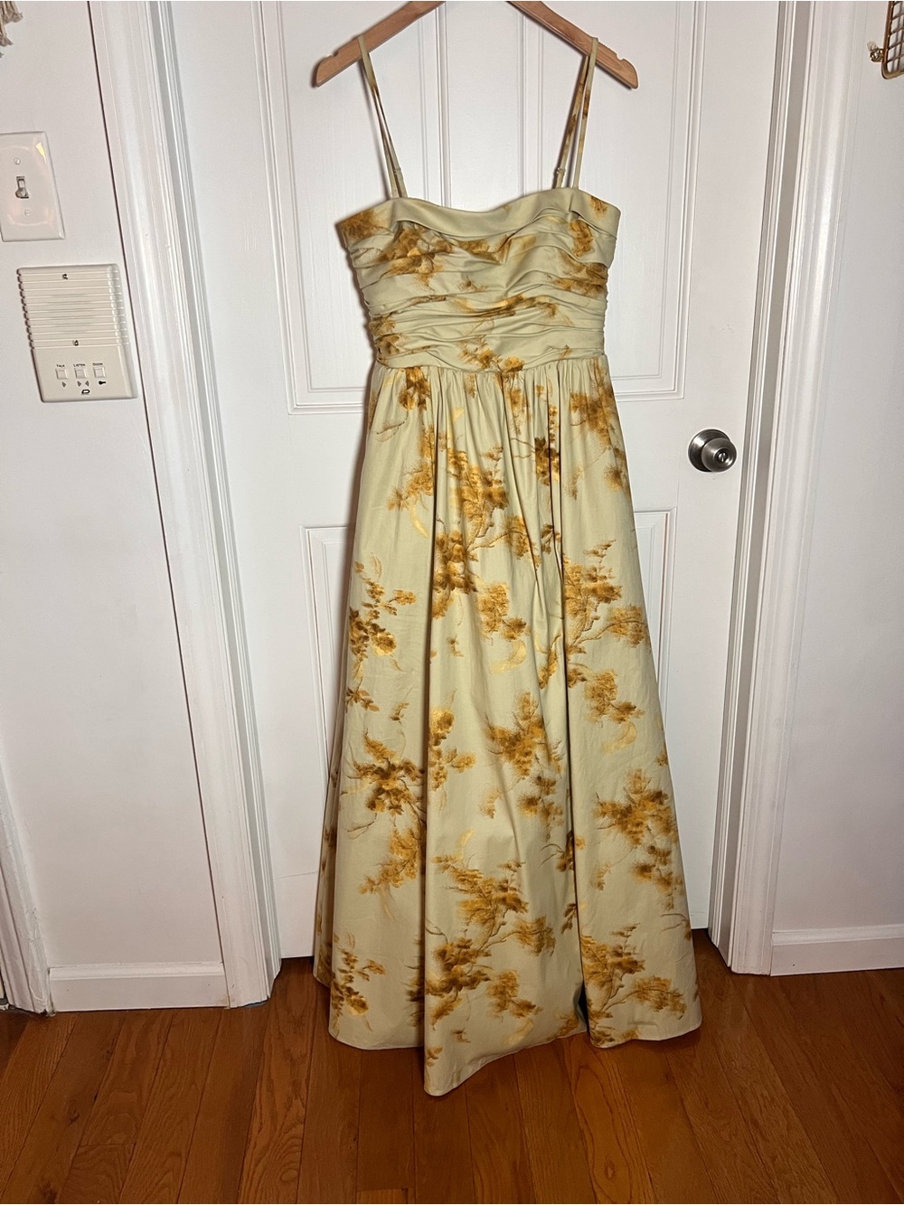 Reformation Sage Green Floral Strap Dress with Gold-Brown Print - Picture 8 of 13